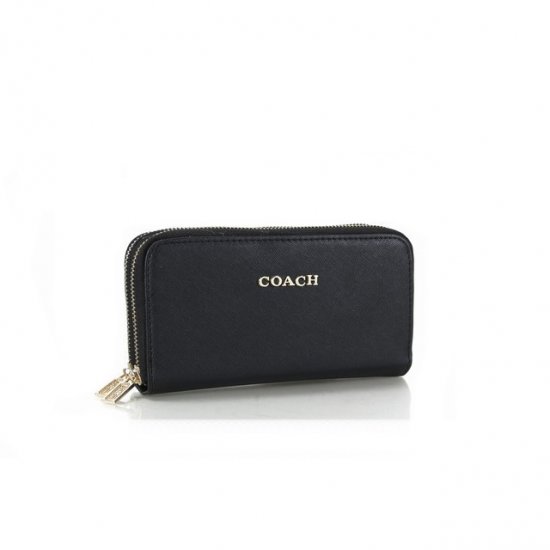 Coach Double Zip In Saffiano Small Black Wallets FFQ | Coach Outlet Canada